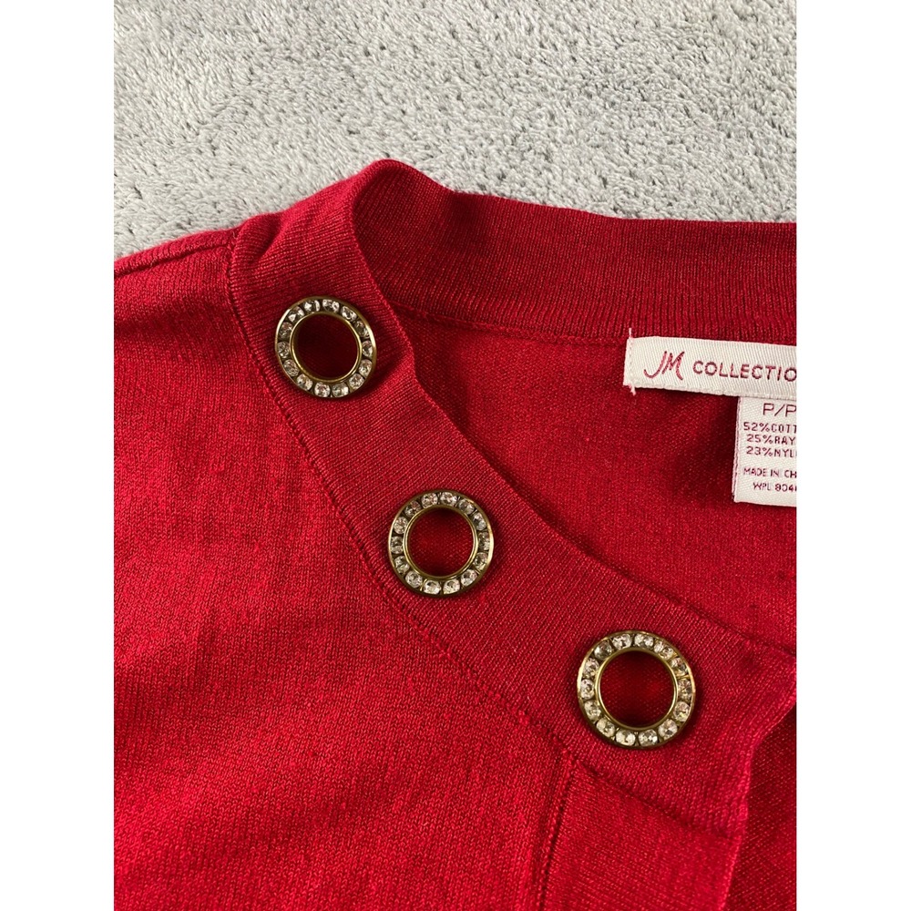 JM Collection Petite Red Rhinestone Grommet Open Front Cardigan Sweater P/P - Picture 5 of 14